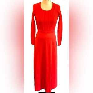 Aristo Kat Knit Dress Sz 14 Long Red/Orange Wool/Acrylic Back Zip